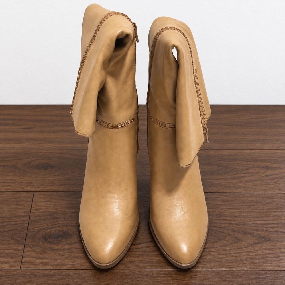 Steve Madden Rhett Women's 6.5 Tan Leather Mid-Calf Pointed Toe Heel Boots NIB